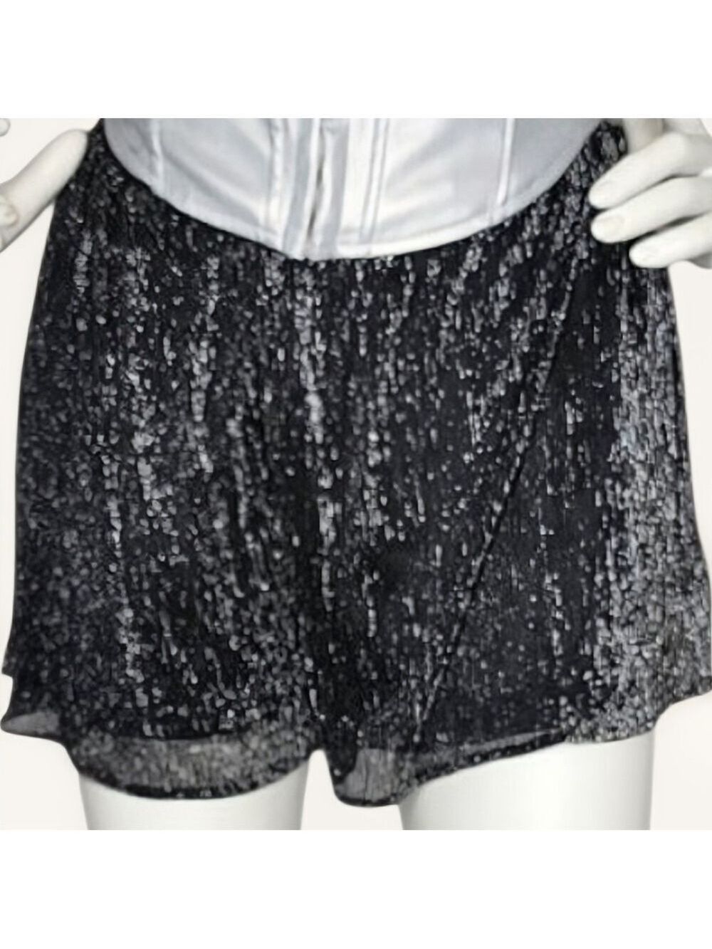 Dex Black Metallic Pull-On Paperbag Shorts NWT Large Resort Night Luxe - Picture 3 of 9